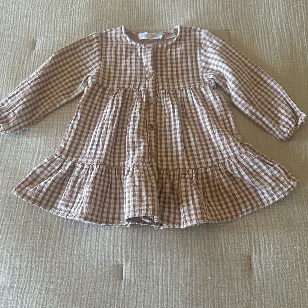 Zara Brown and White Checkered Baby Dress